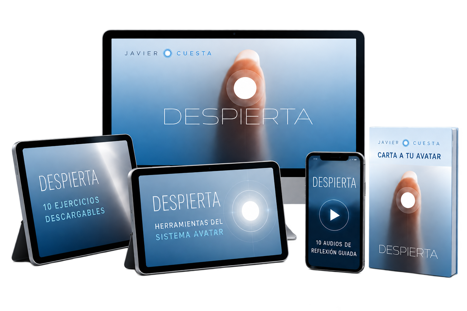 Contenido de Despierta en laptop, tablets, celular y libro